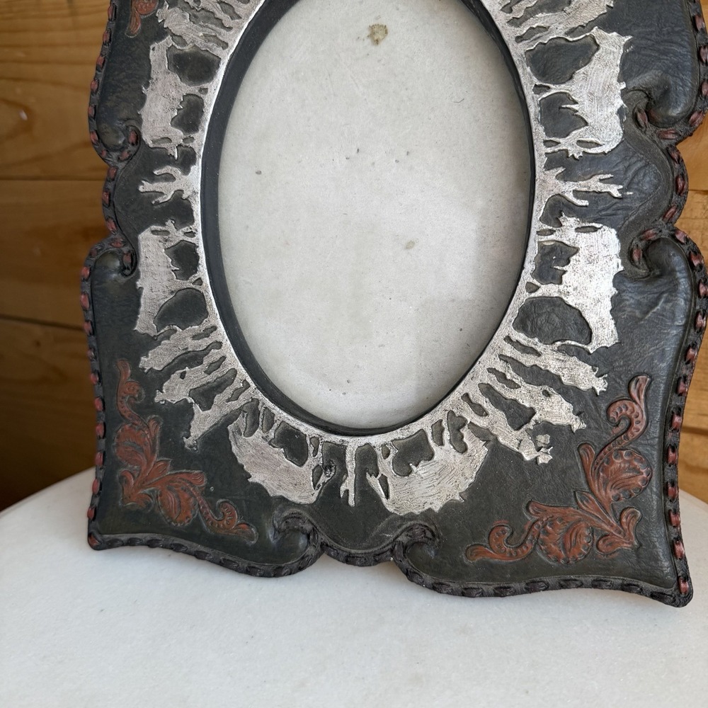 VTG Western Cowboy Picture Frame Rodeo Rustic Ranch Oval Photo - Picture 4 of 5